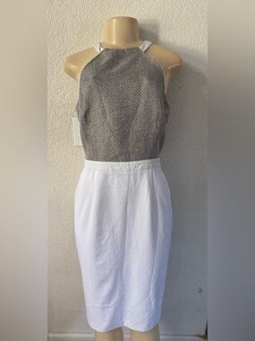 Asilio Grey Textured Halter Midi White Skirt dress sexy party business classy